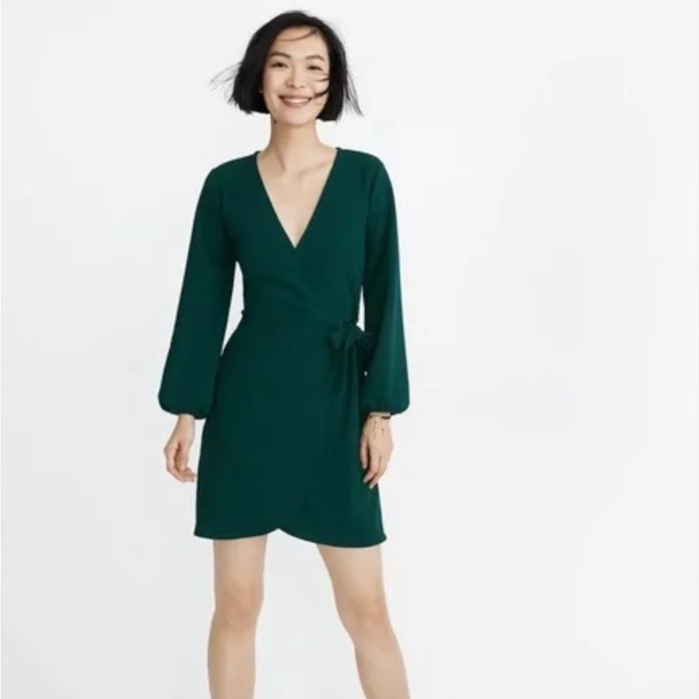 Madewell Texture and Thread Long Sleeve Spruce Green Tie Dress Size XXl